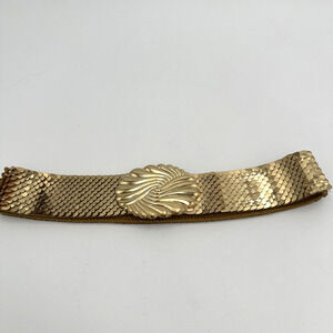Vintage Accessocraft Gold Metal Wide Cinch 3D Flower Buckle Belt